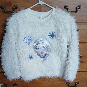 Disney Frozen Girls Cream Fuzzy Sweater with Elsa Size M